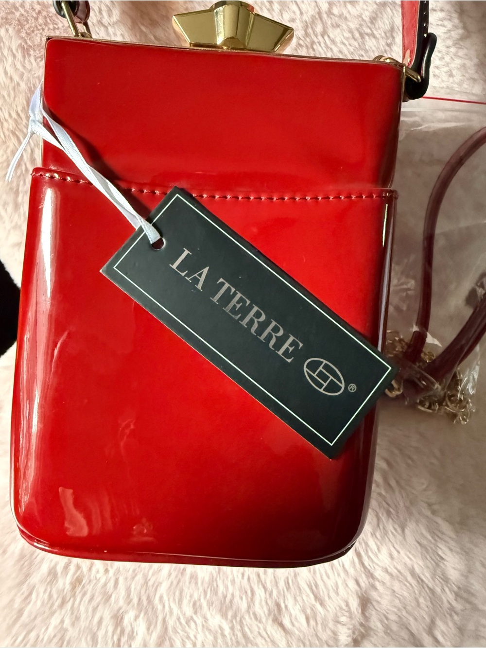 La Terre Red Patent Crossbody Clutch